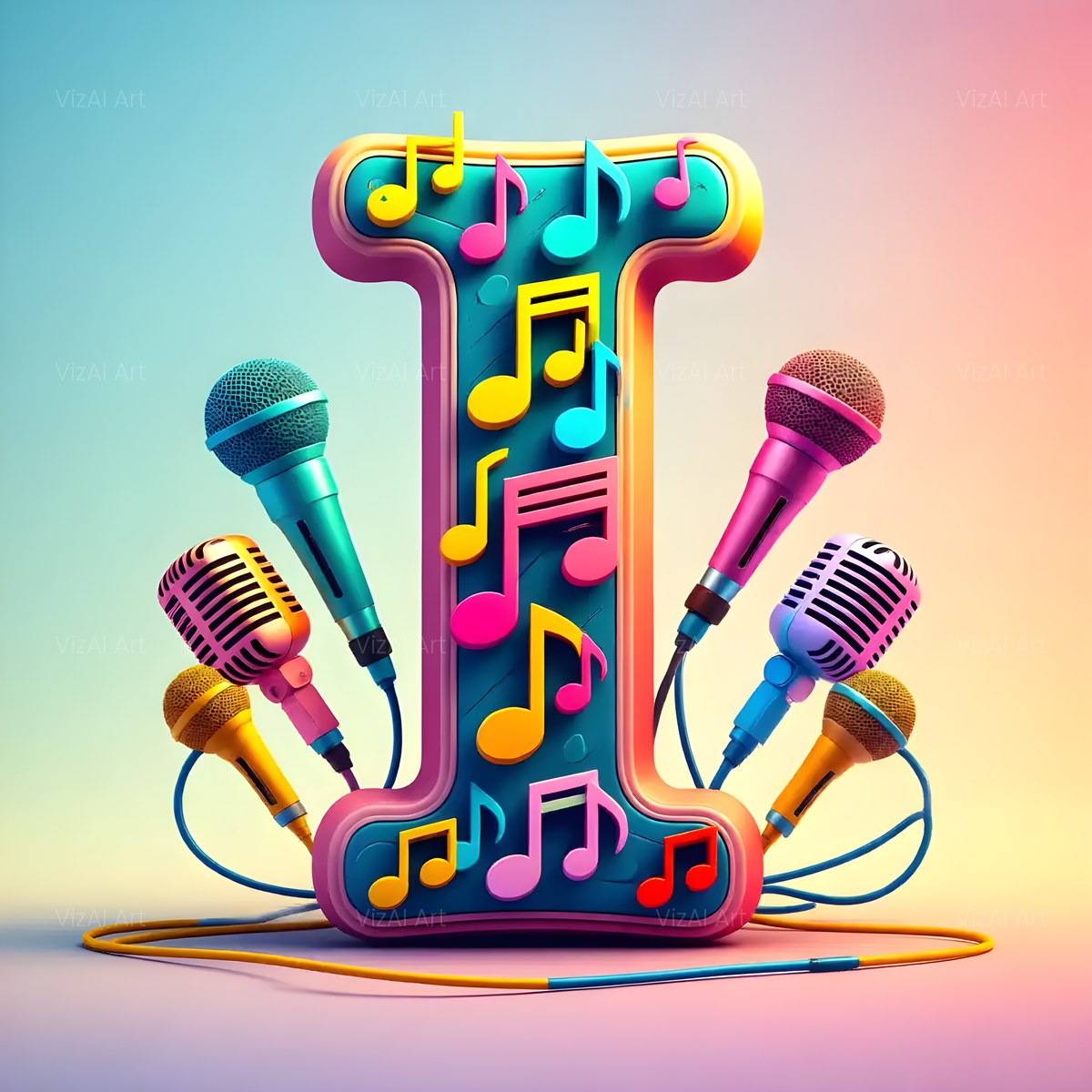 Colored Microphones alphabet — printable letter I