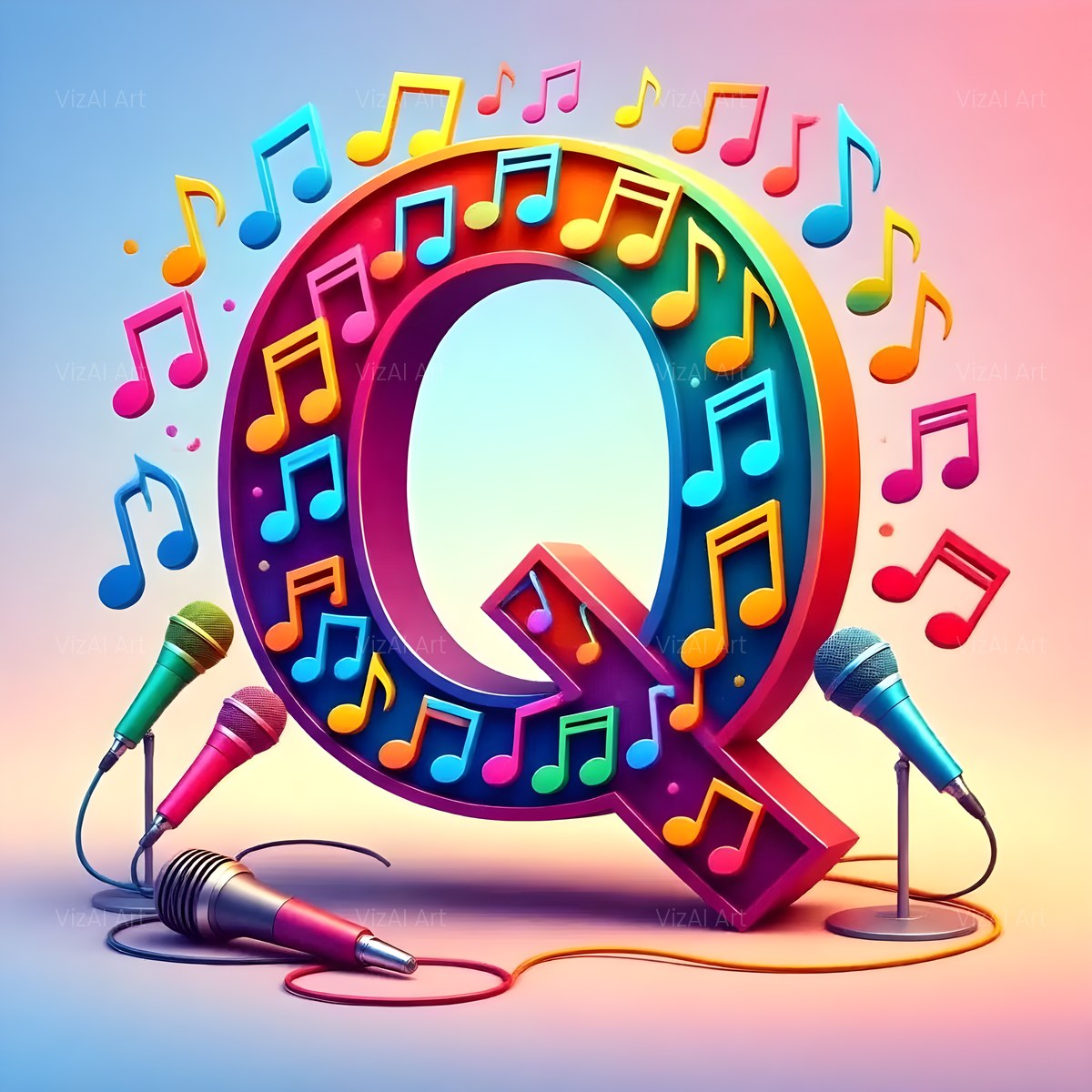 Colored Microphones alphabet — printable letter Q