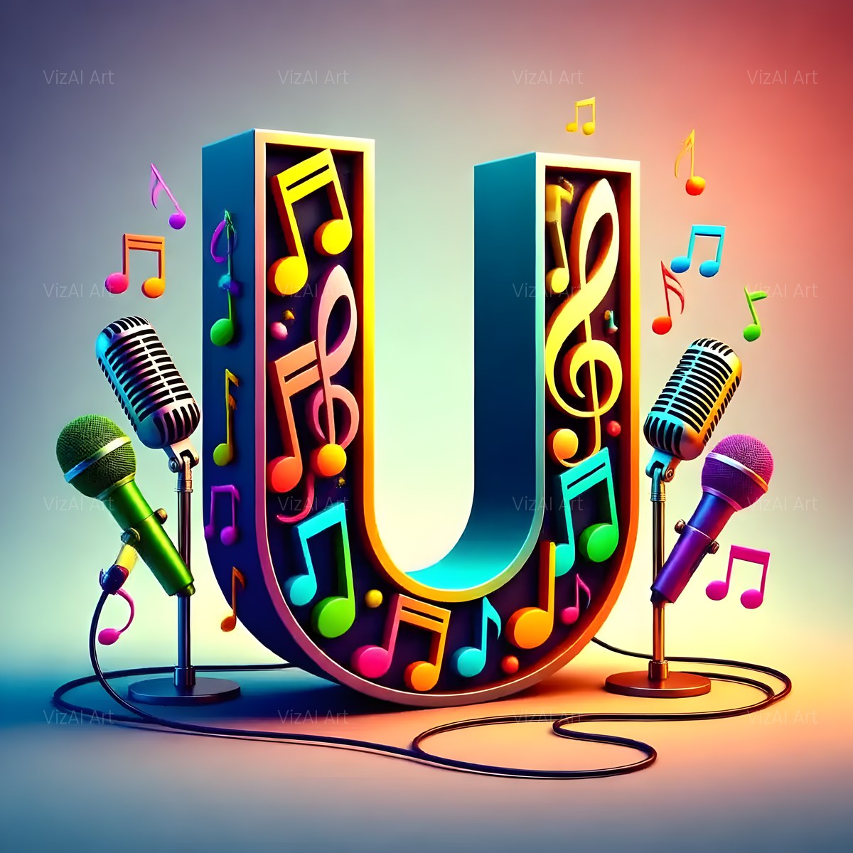 Colored Microphones alphabet — printable letter U