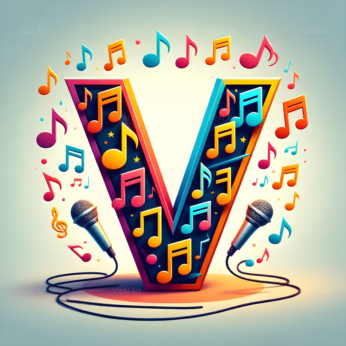 Colored Microphones alphabet — printable letter V