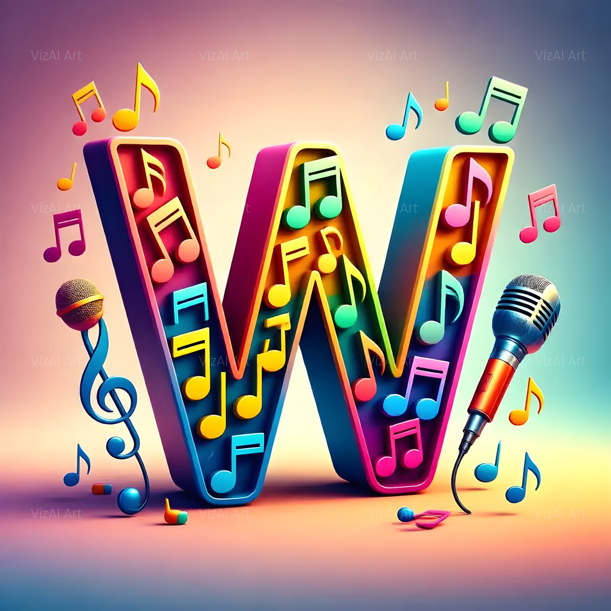 Colored Microphones alphabet — printable letter W