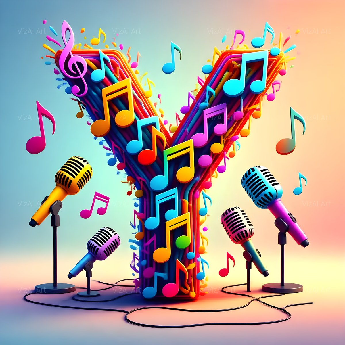 Colored Microphones alphabet — printable letter Y