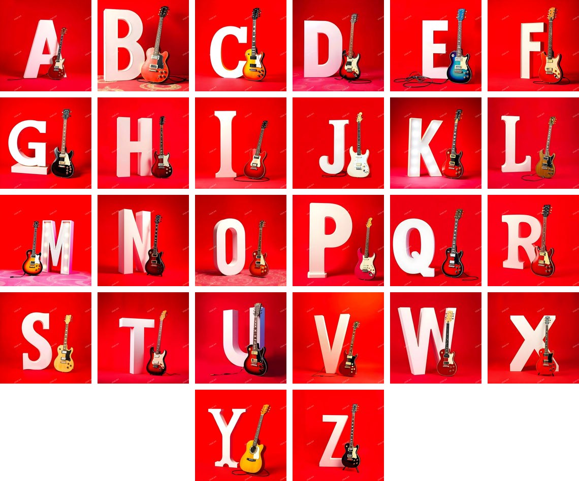 Guitar alphabet — all 26 letters A to Z