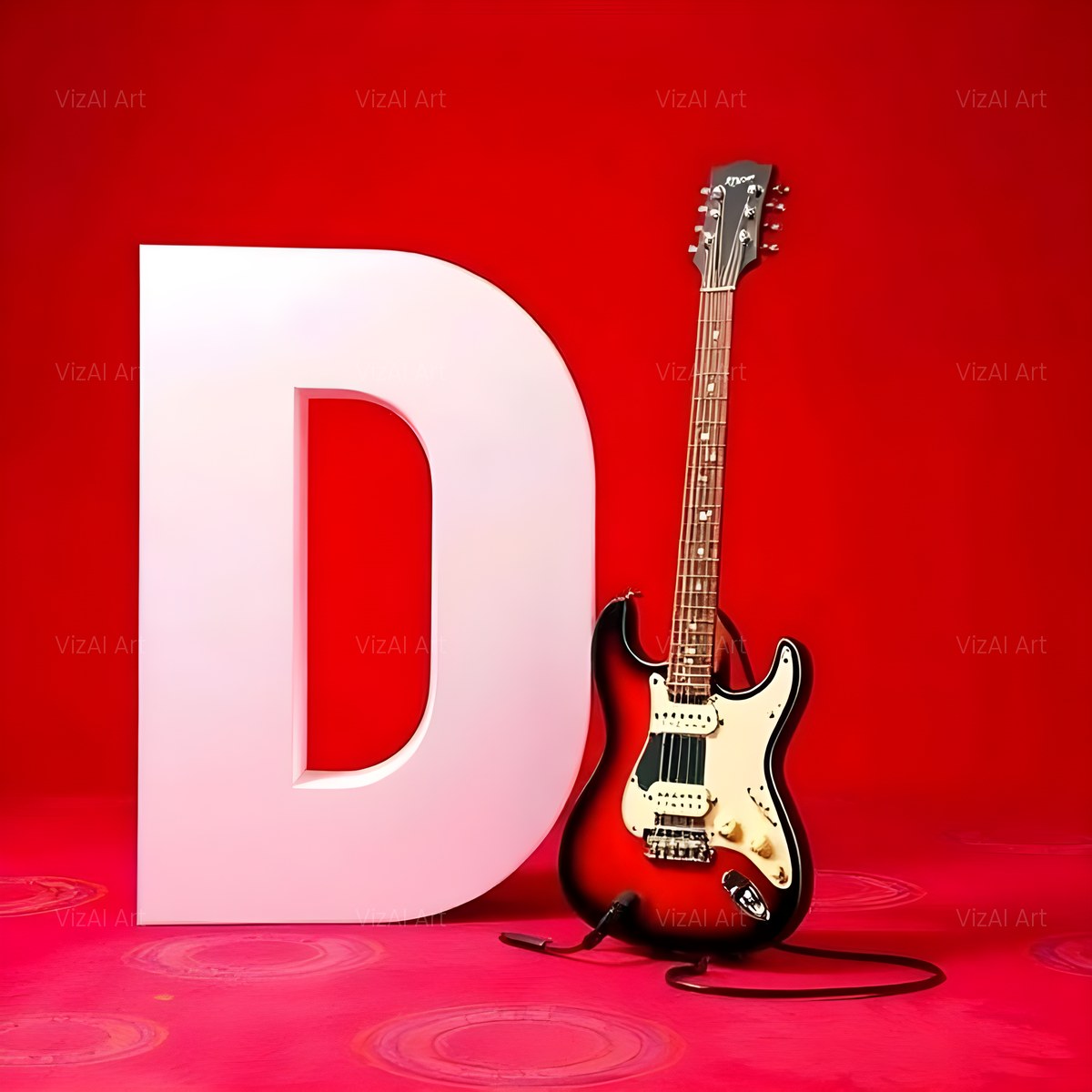 Electric Guitar Red alphabet — printable letter D