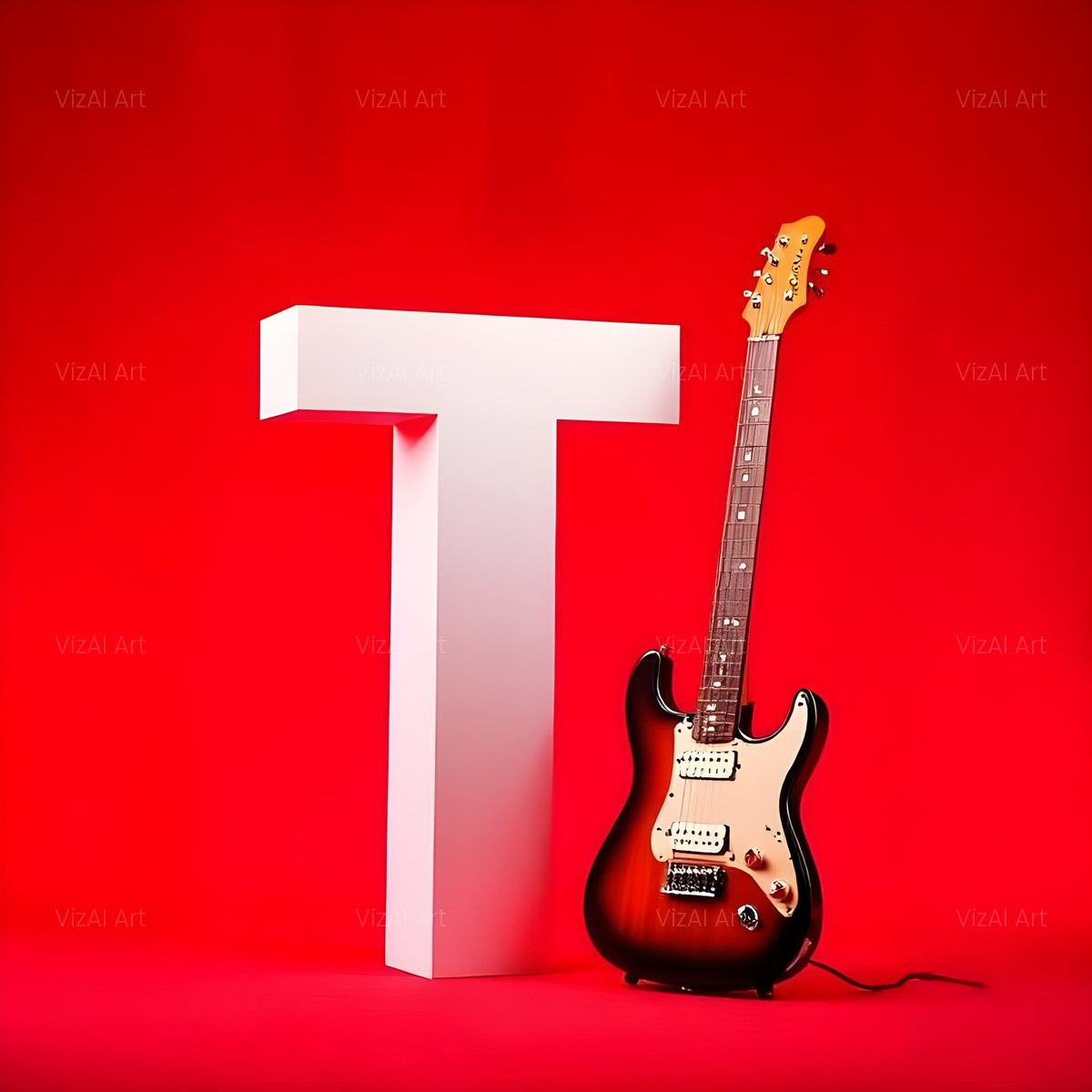 Electric Guitar Red alphabet — printable letter T