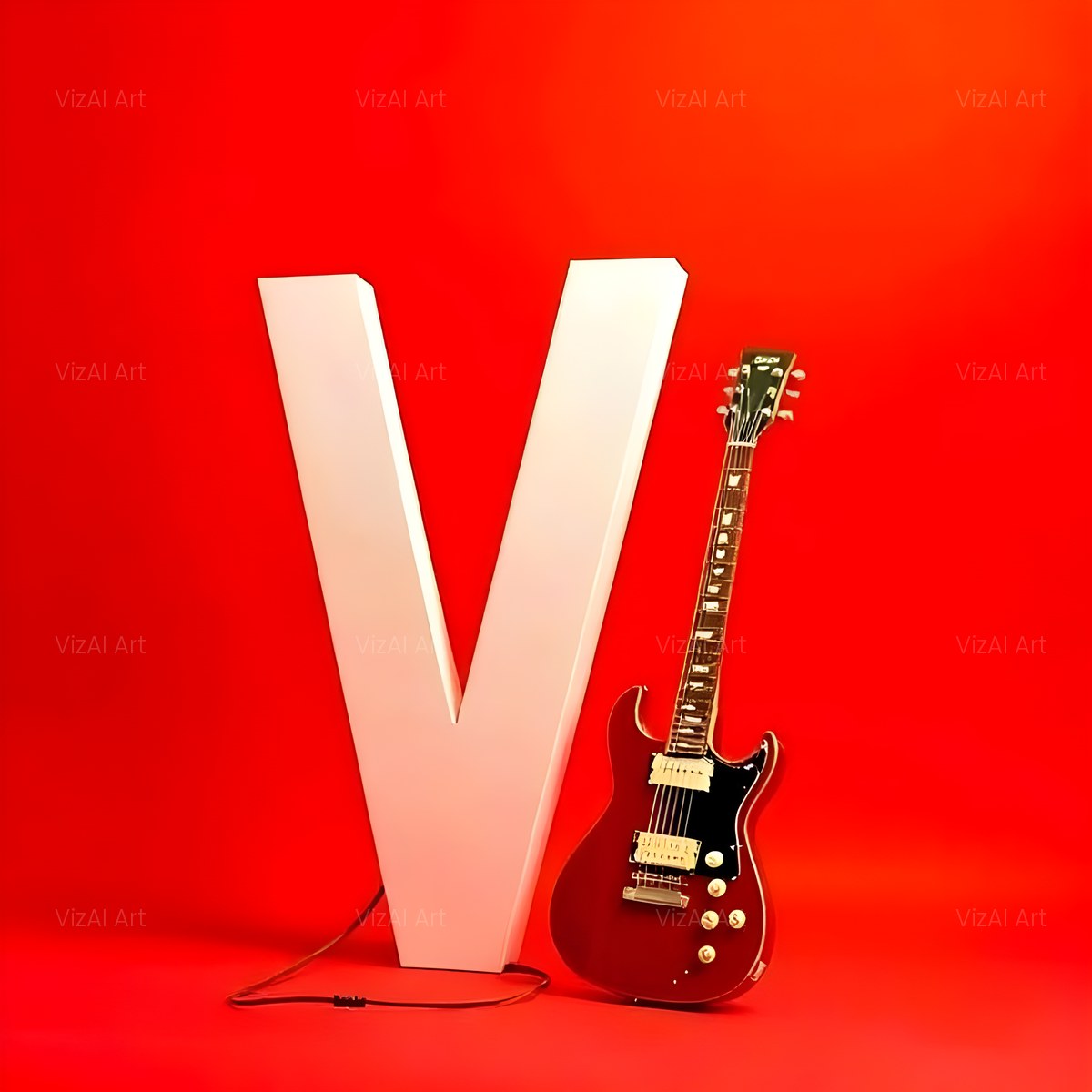 Electric Guitar Red alphabet — printable letter V