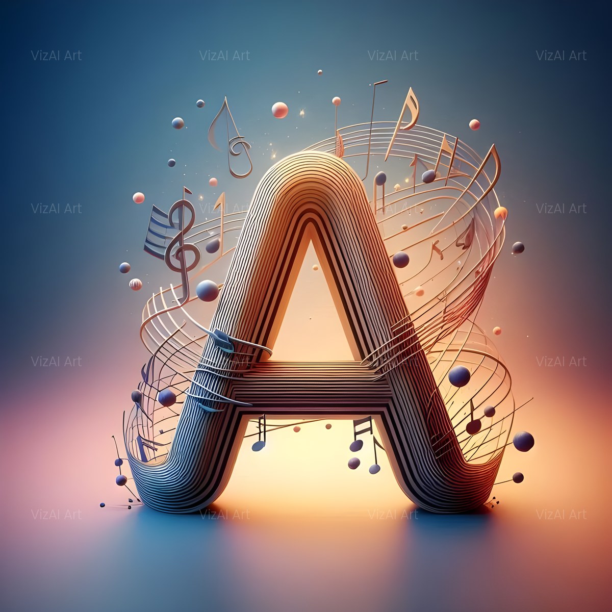 Musical Notes alphabet — printable letter A