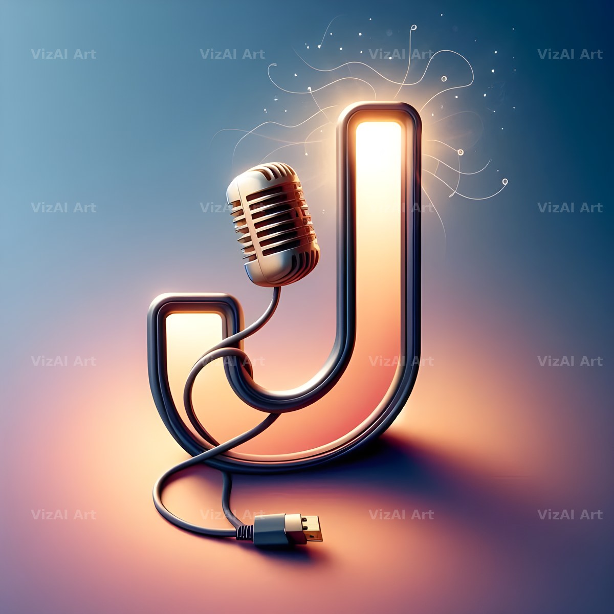 Vintage Microphone alphabet letter J