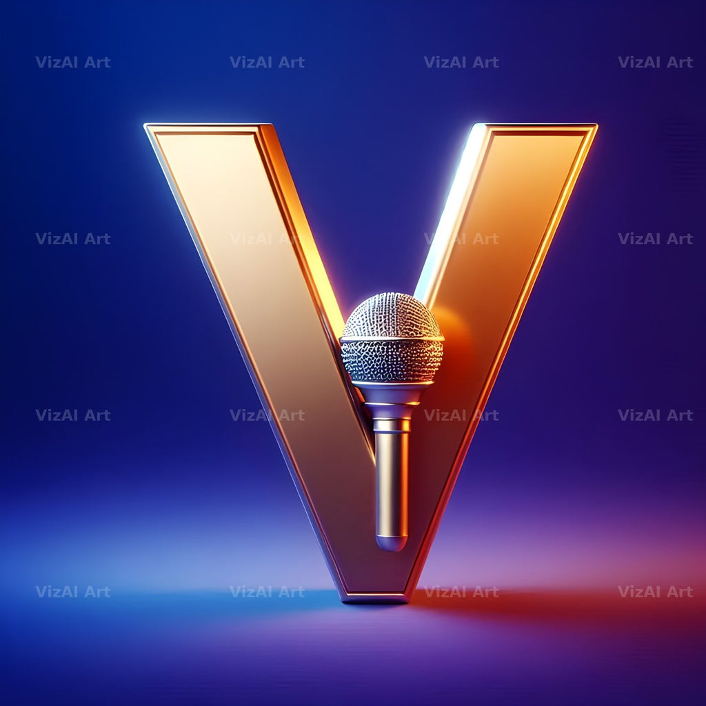 Vintage Microphone alphabet letter V
