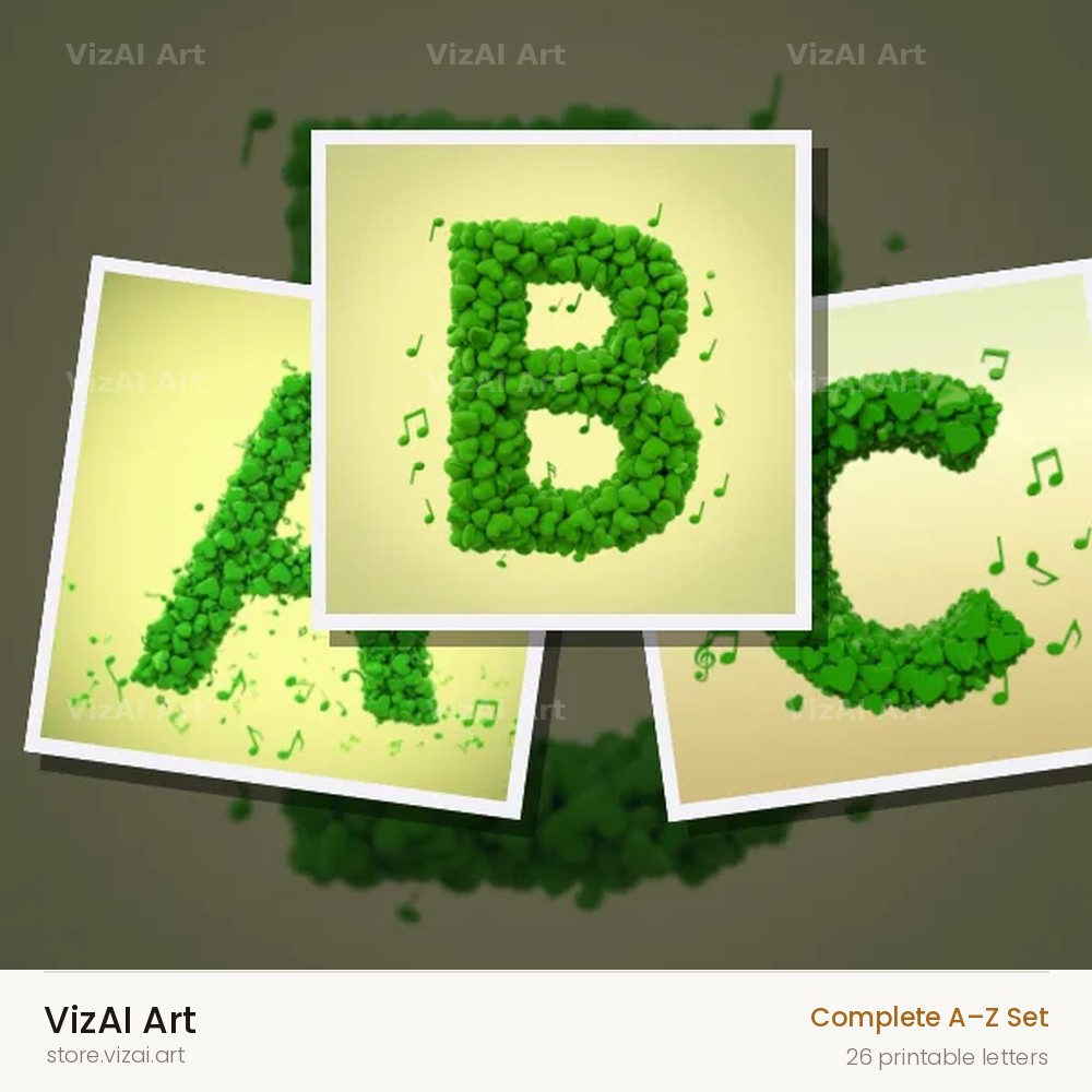Moss Garden Note alphabet — choose an individual printable letter