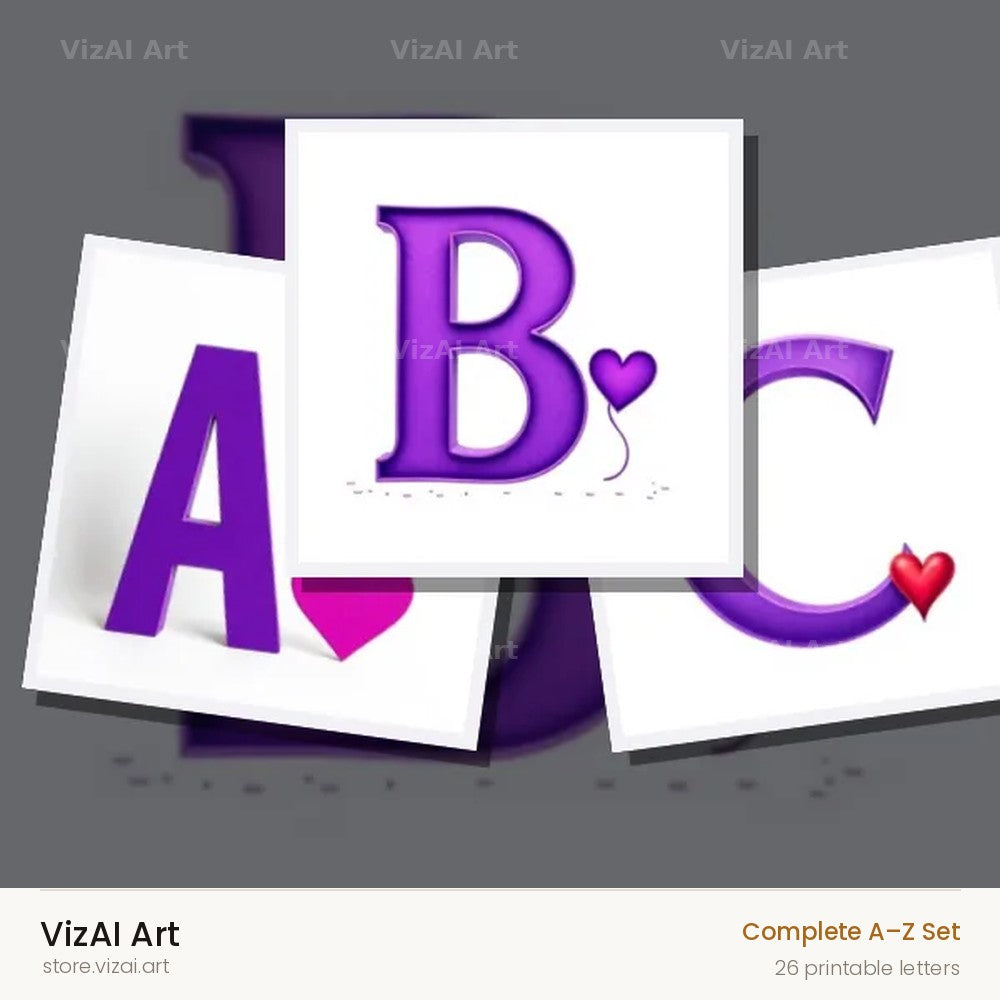 Minimal Purple Heart alphabet — choose an individual printable letter