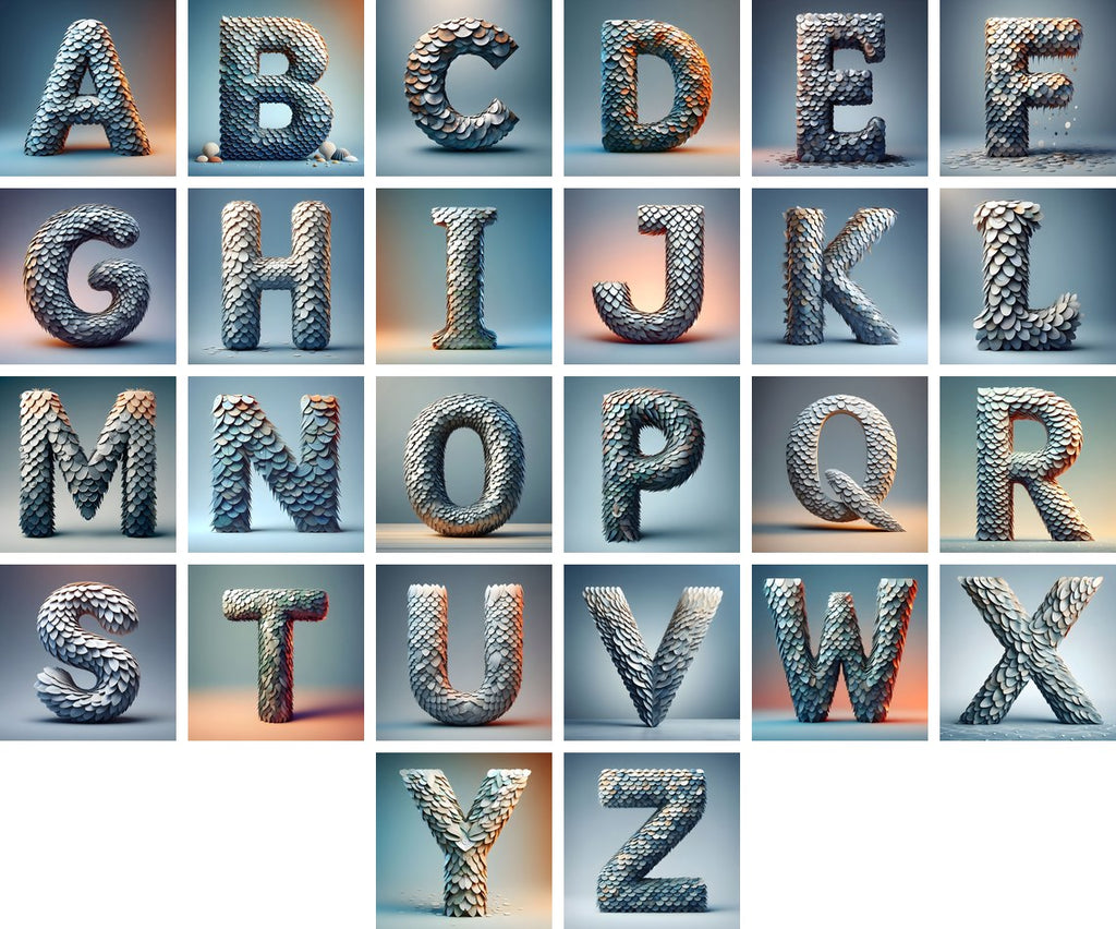 Seashell Mosaic Alphabet — choose your individual printable letter A to Z