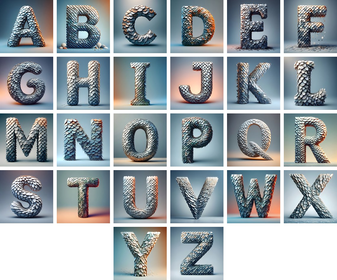Seashell Mosaic Alphabet — choose your individual printable letter A to Z
