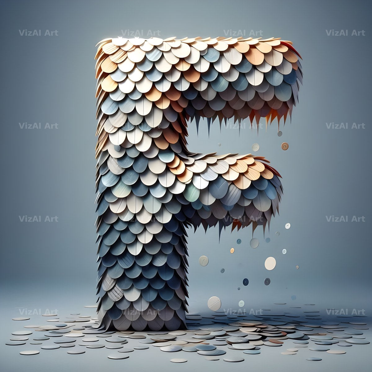 Seashell Mosaic alphabet letter F