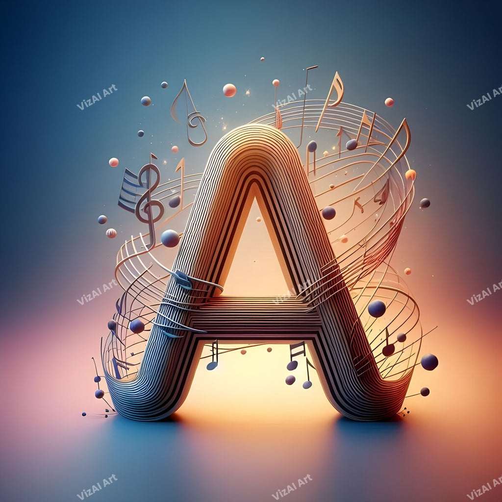 Letter A musical notes alphabet art print