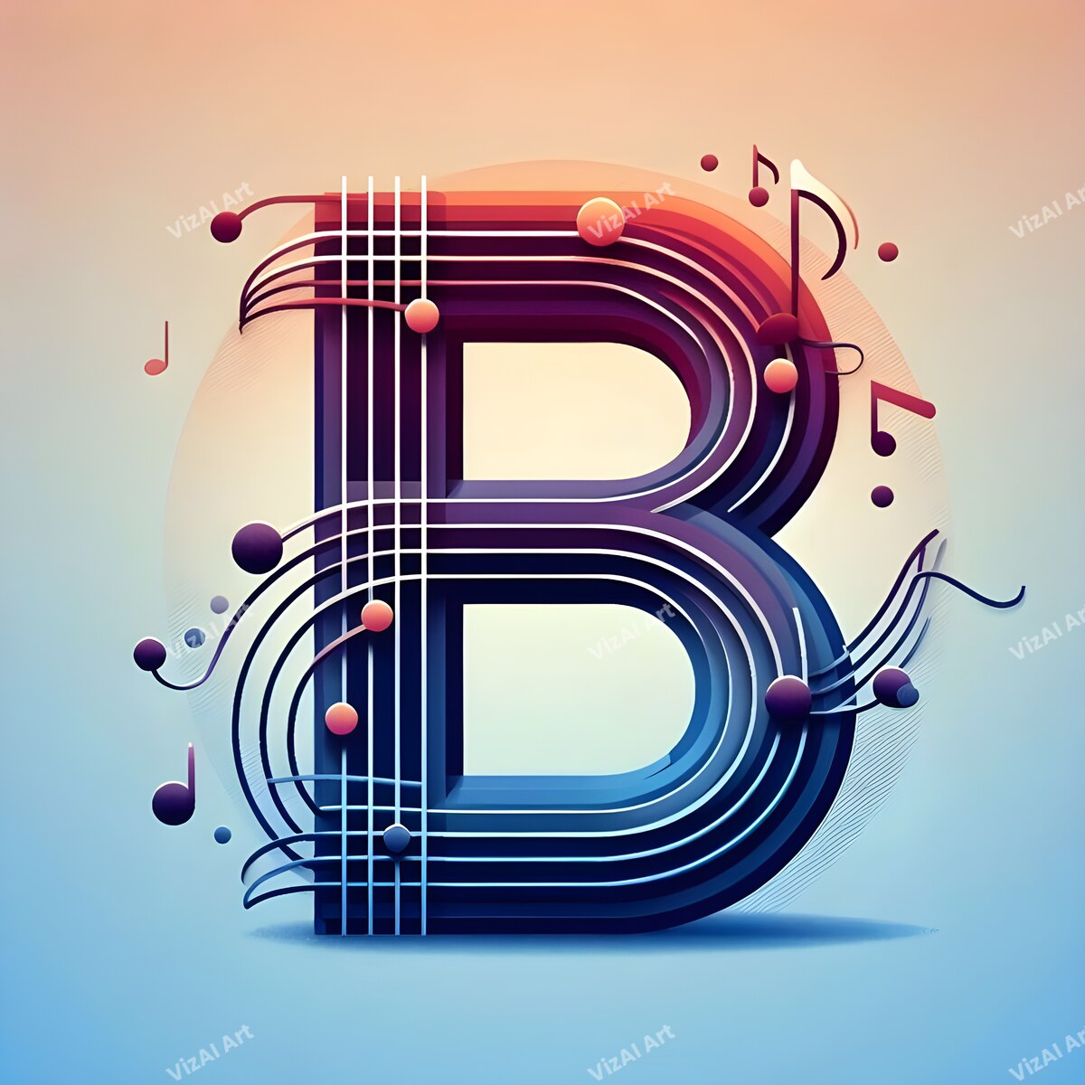 Letter B musical notes alphabet art print