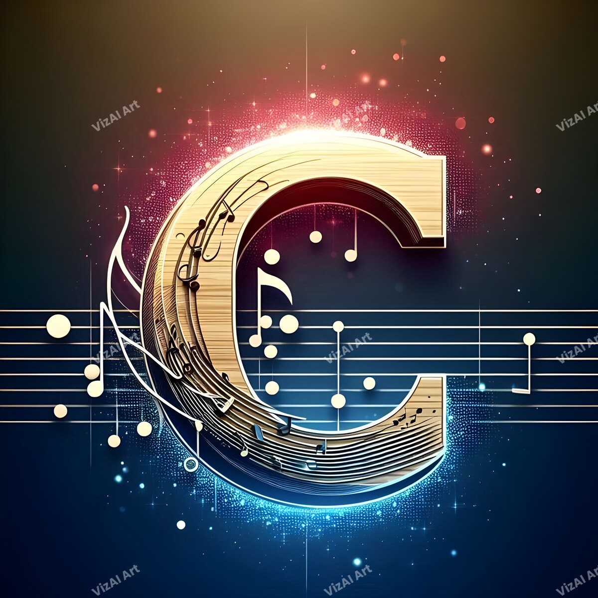 Letter C musical notes alphabet art print
