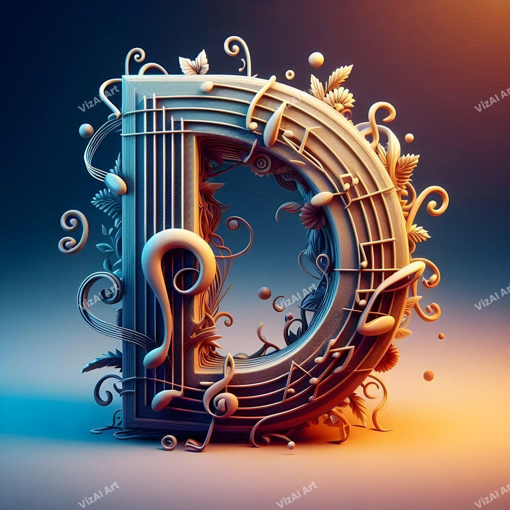 Letter D musical notes alphabet art print