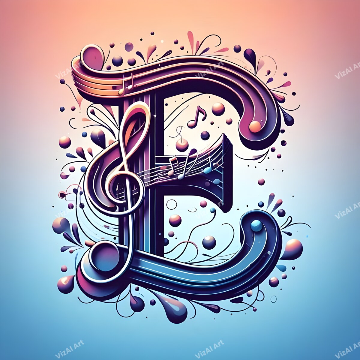 Letter E musical notes alphabet art print