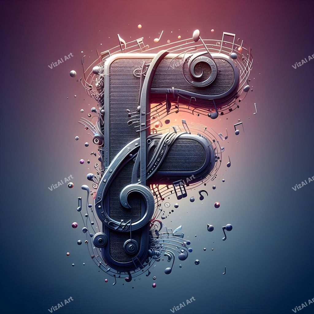Letter F musical notes alphabet art print
