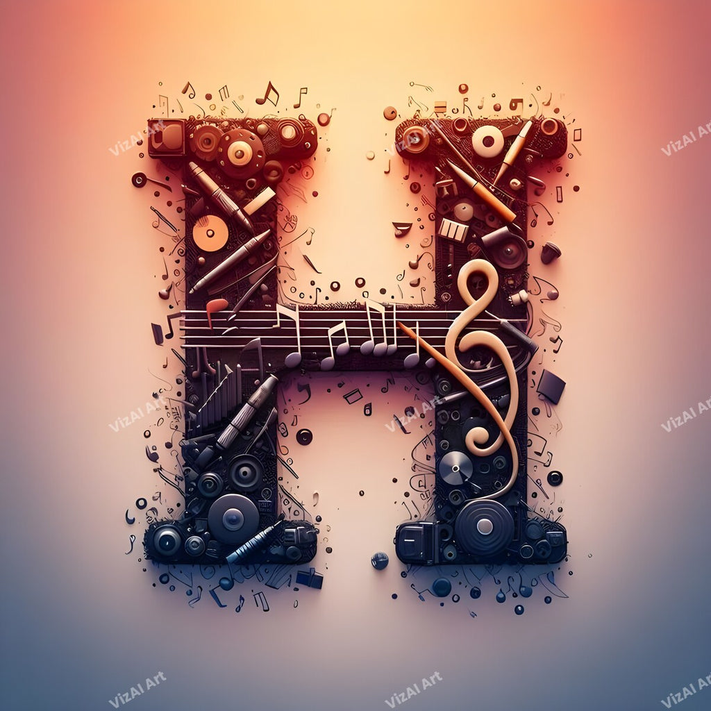 Letter H musical notes alphabet art print