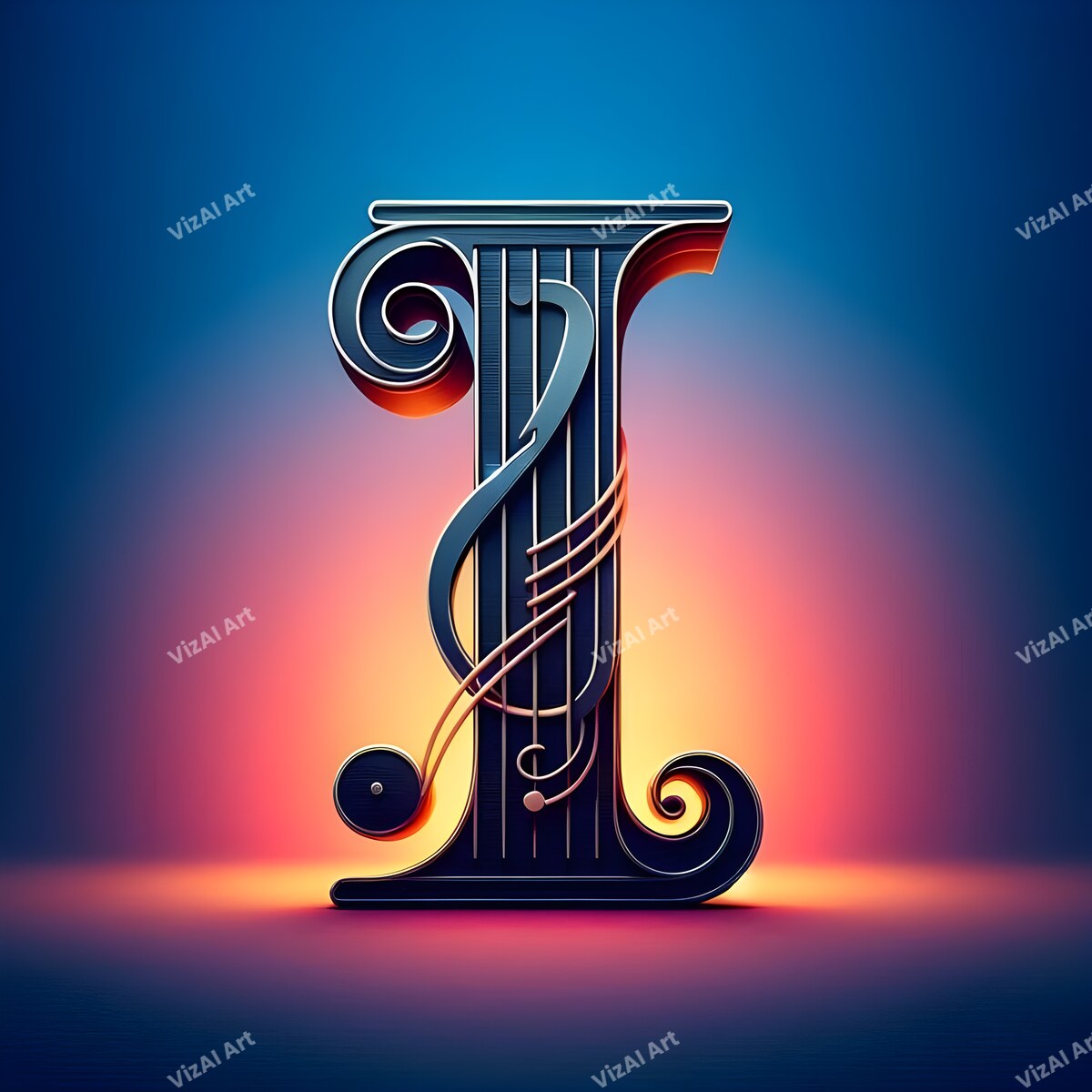 Letter I musical notes alphabet art print
