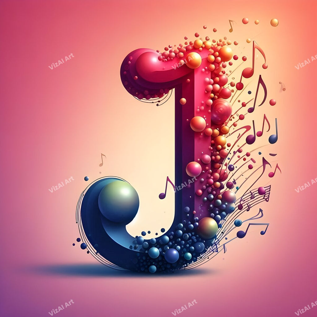 Letter J musical notes alphabet art print