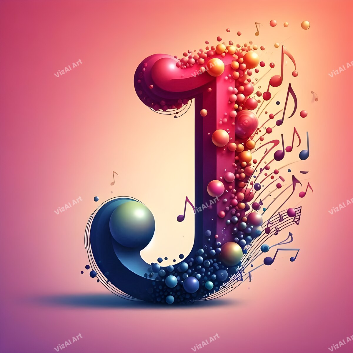 Letter J musical notes alphabet art print