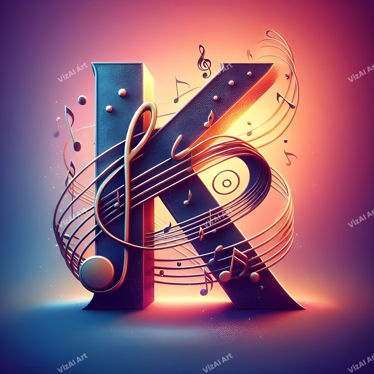 Letter K musical notes alphabet art print