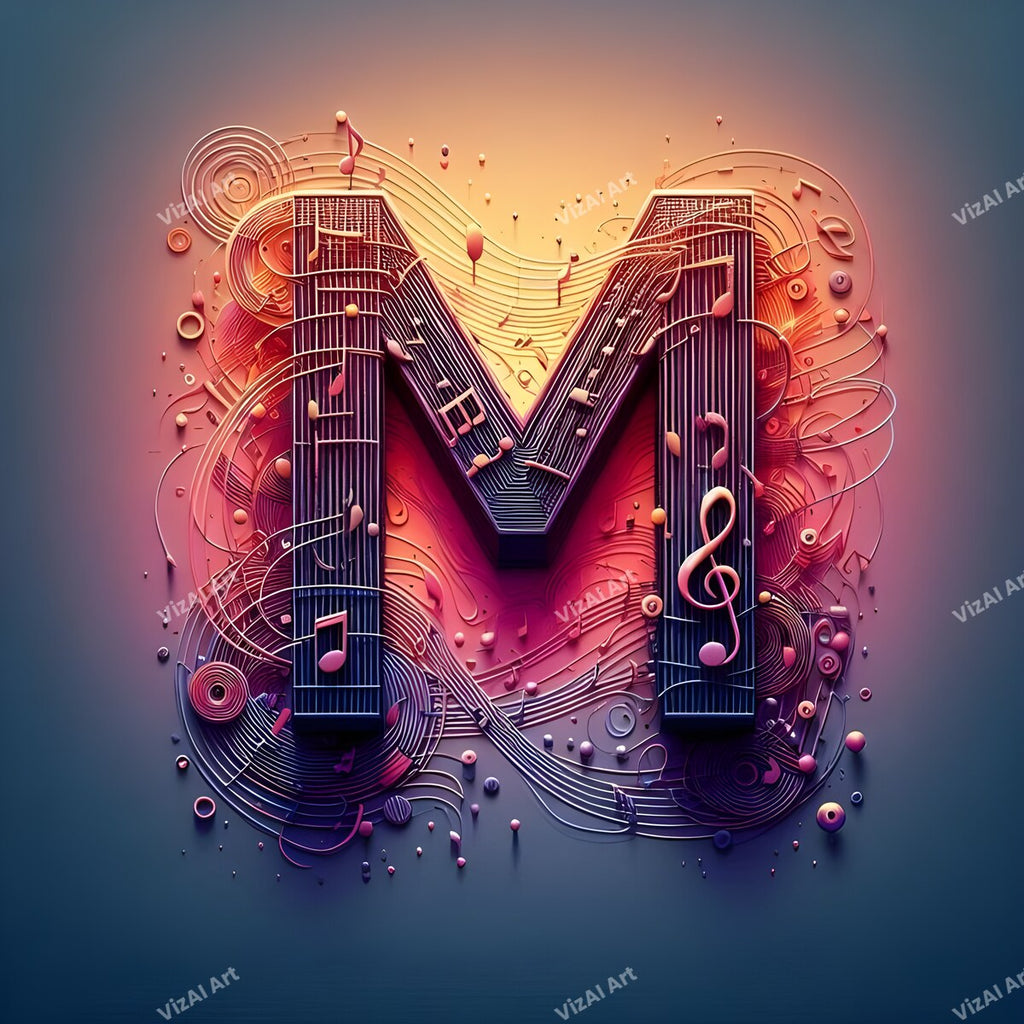 Letter M musical notes alphabet art print