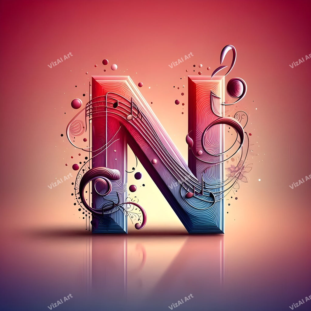 Letter N musical notes alphabet art print