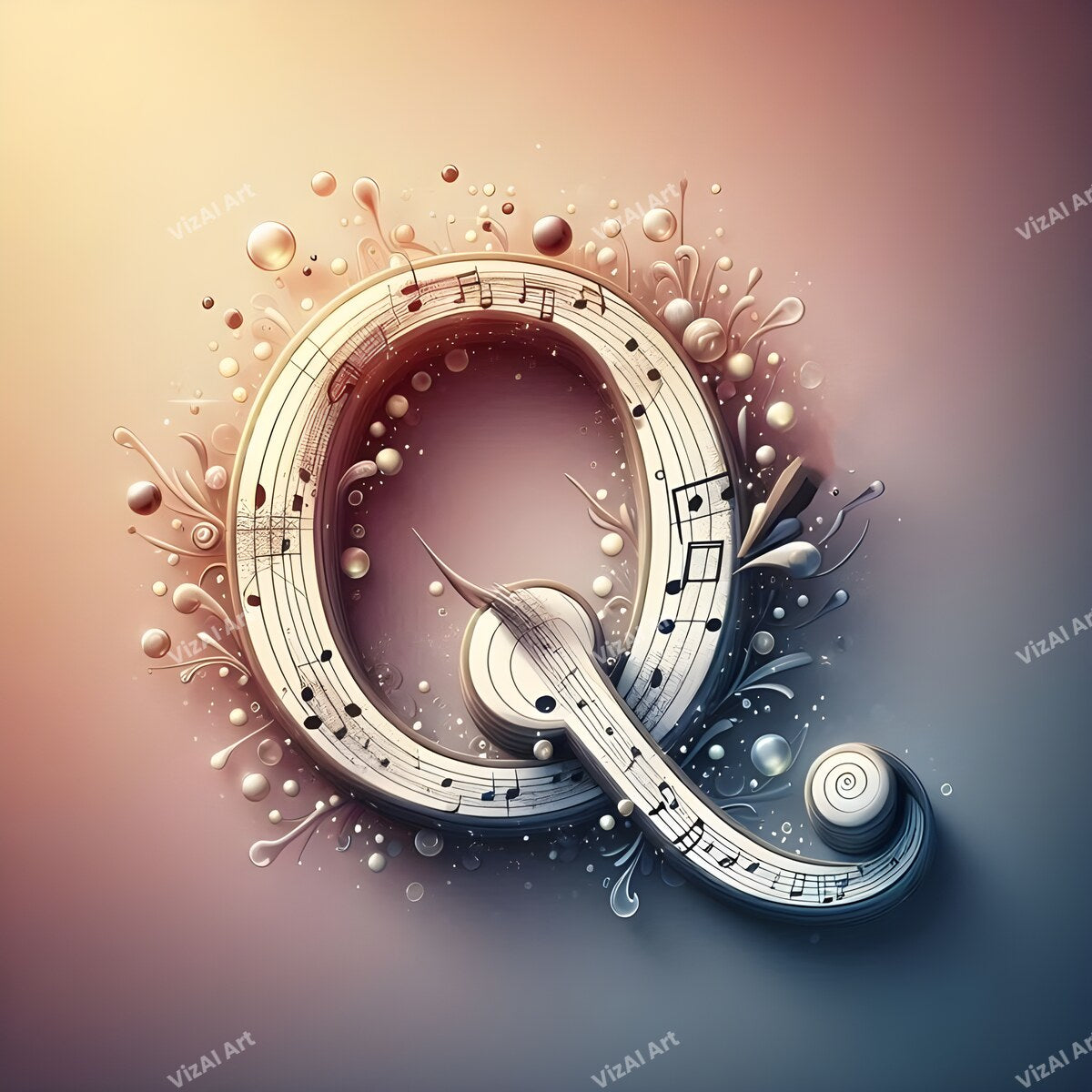 Letter Q musical notes alphabet art print