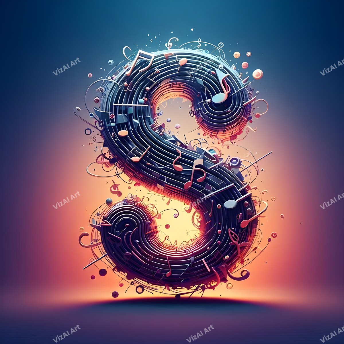 Letter S musical notes alphabet art print