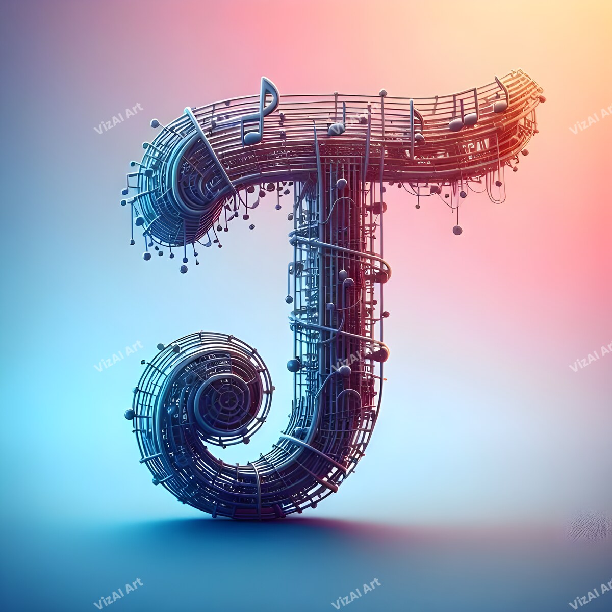 Letter T musical notes alphabet art print