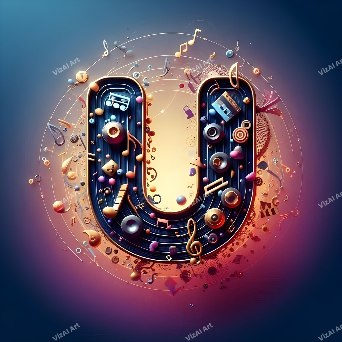 Letter U musical notes alphabet art print