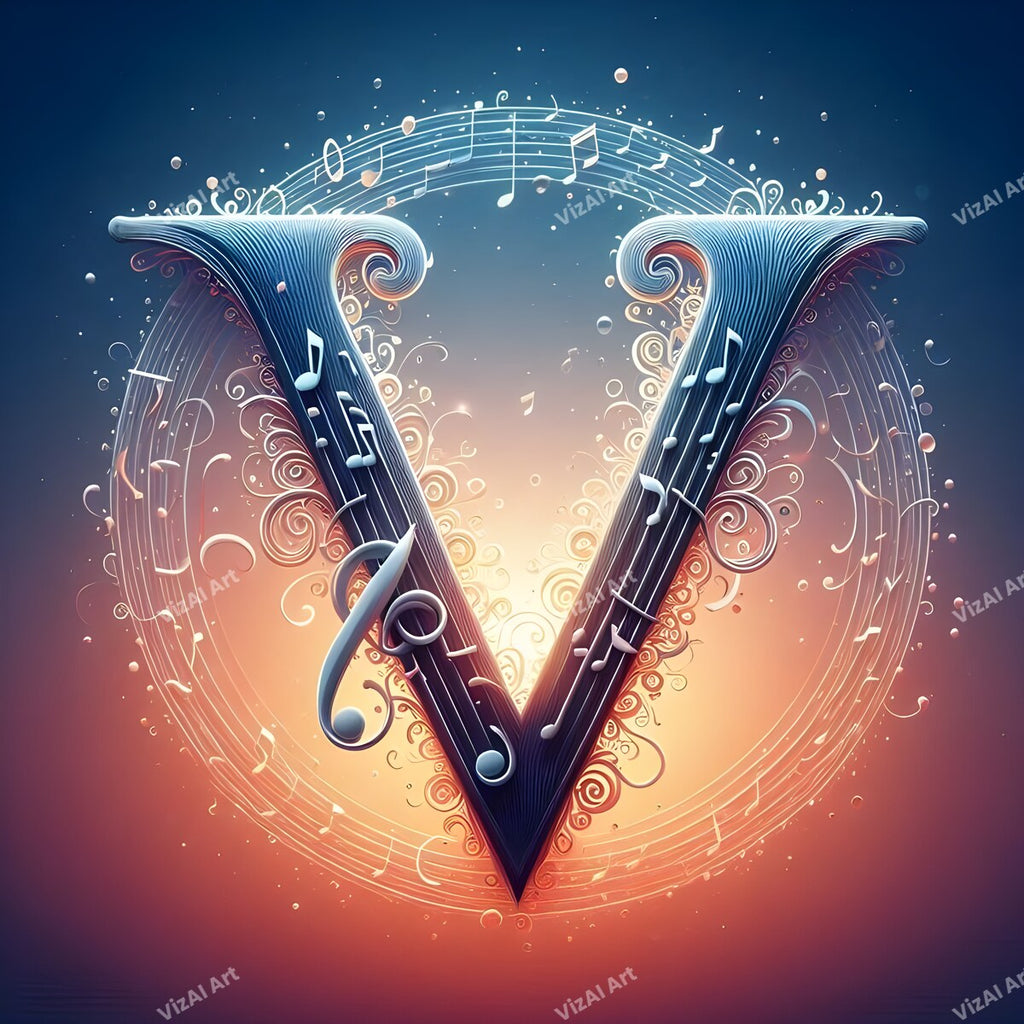 Letter V musical notes alphabet art print