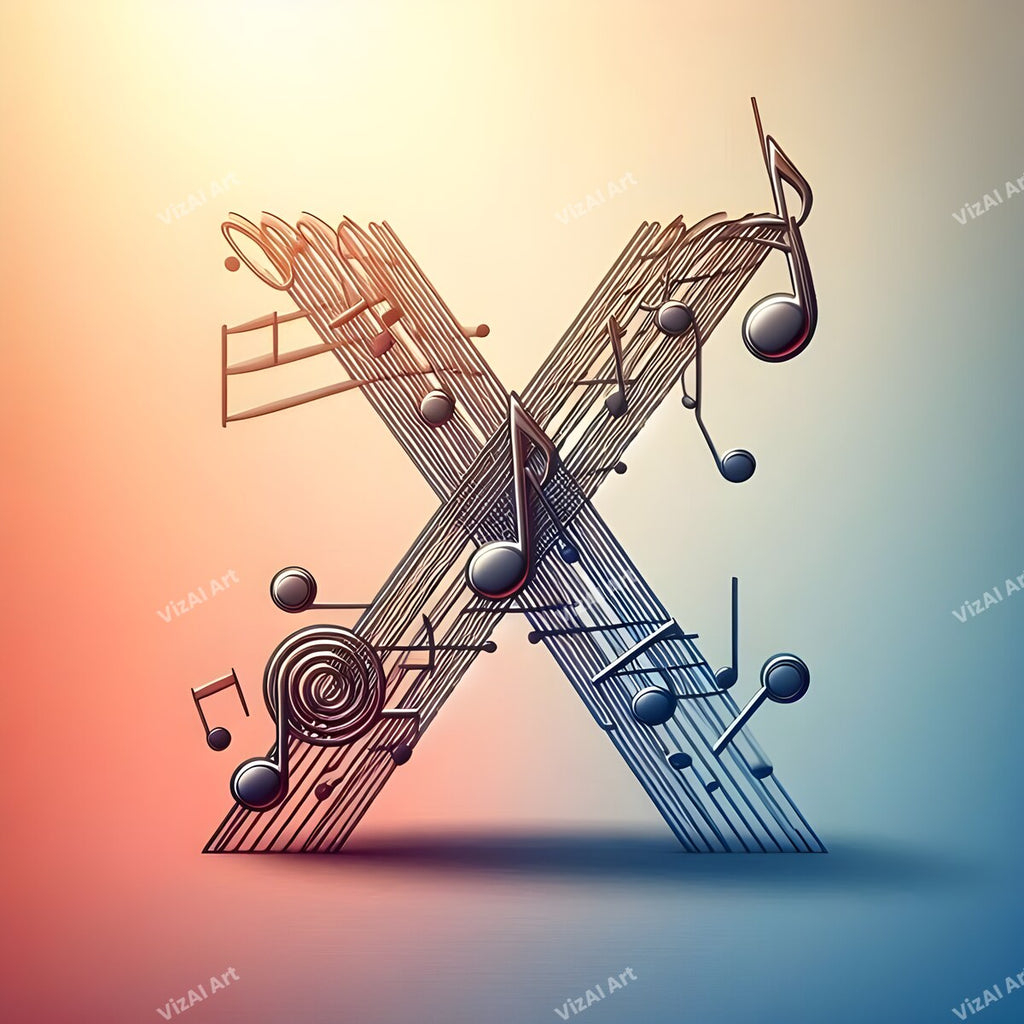 Letter X musical notes alphabet art print