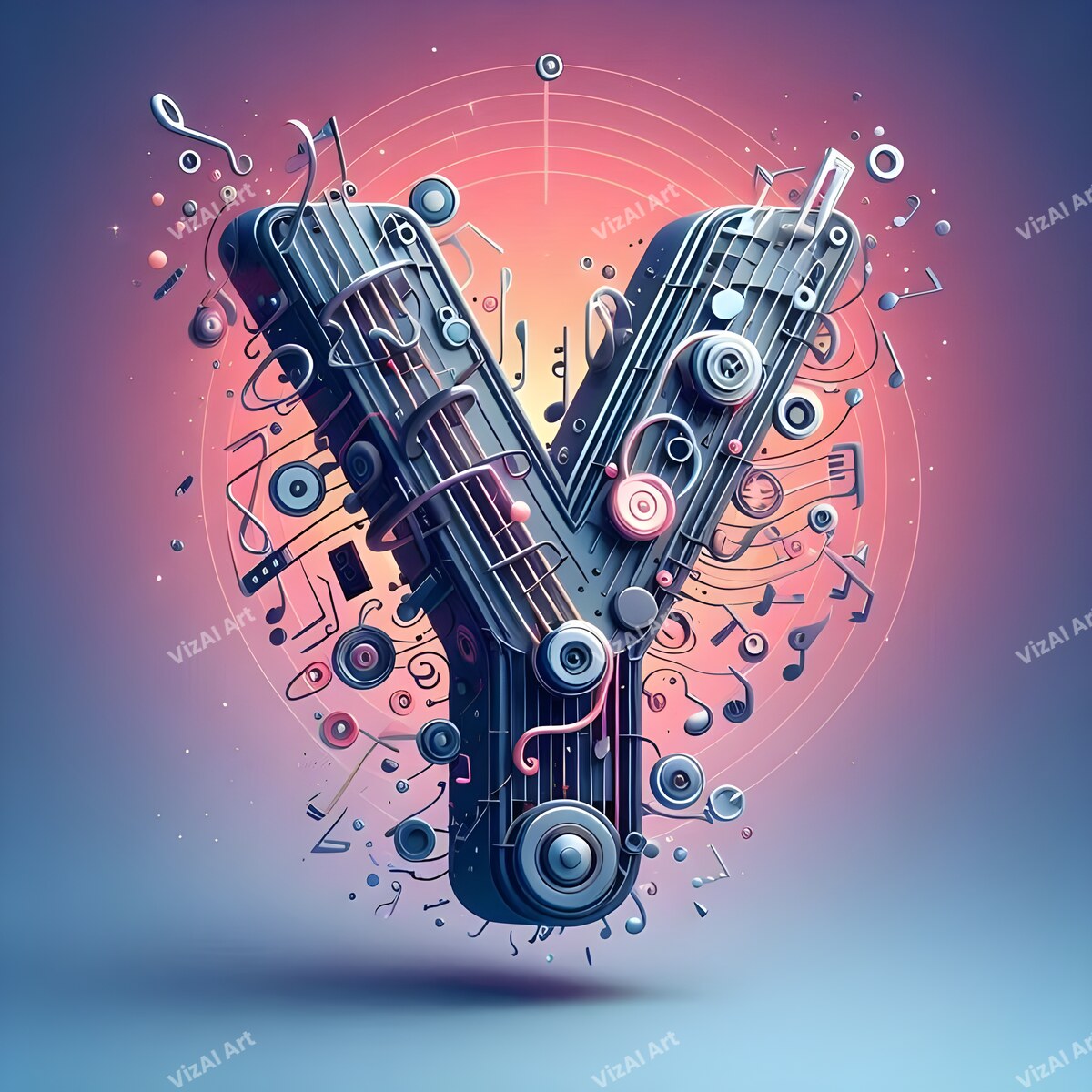 Letter Y musical notes alphabet art print