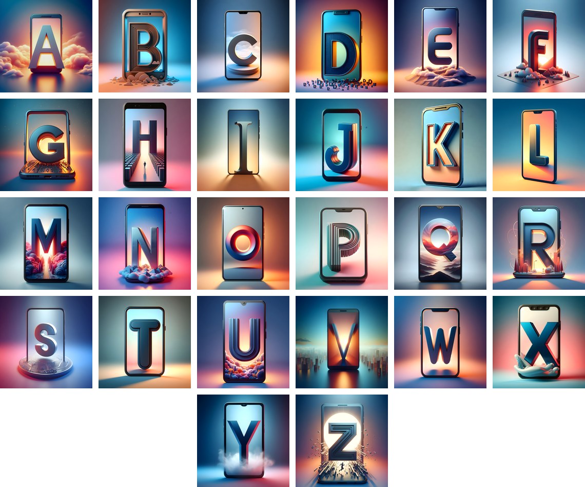 Phone Screen Alphabet — choose your individual printable letter A to Z