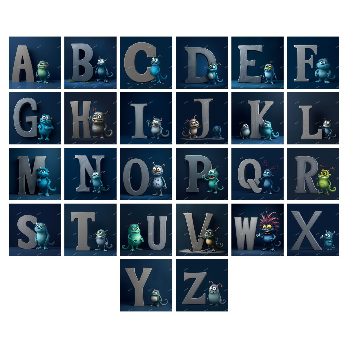 Monster Alphabet — choose your individual printable letter A to Z