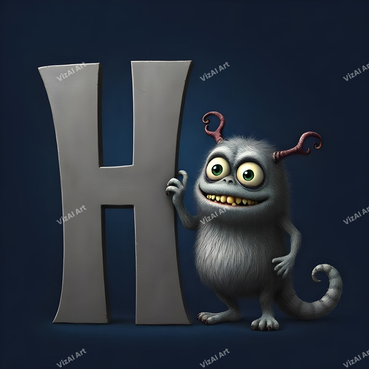 Monster Alphabet Wall Art letter H