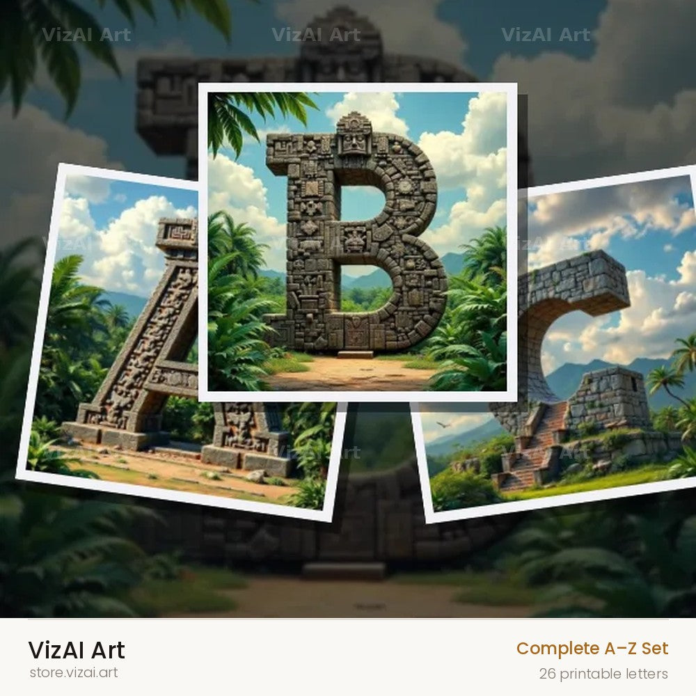 Mayan Stone Temple alphabet — choose an individual printable letter