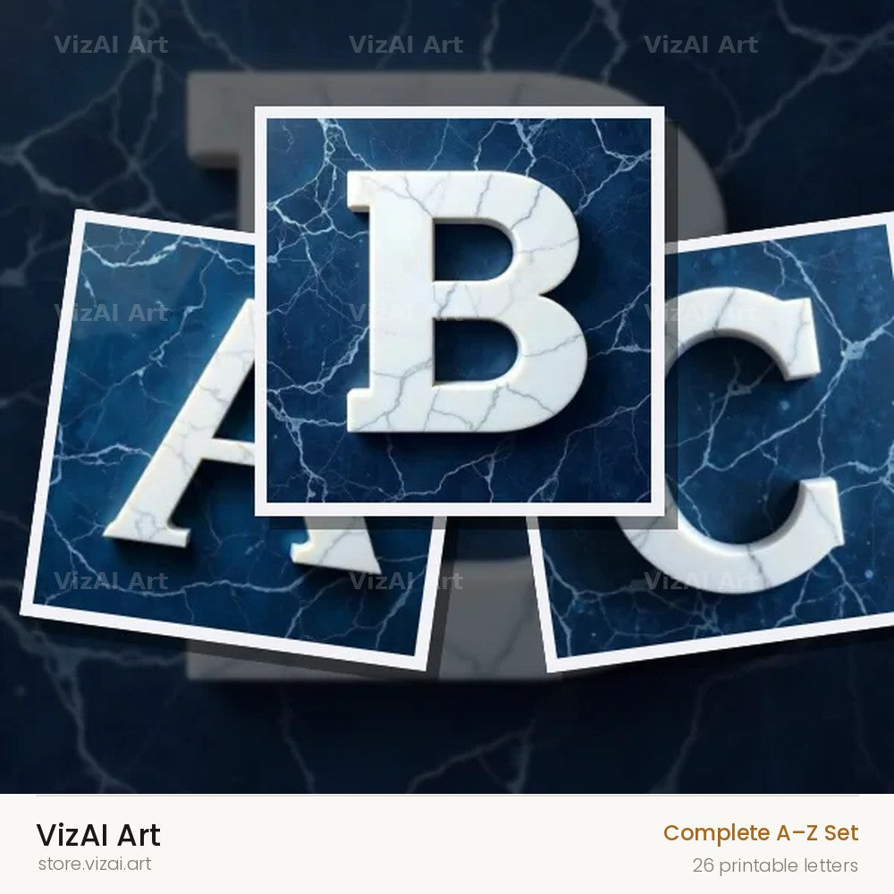Marble Vein Blue alphabet — choose an individual printable letter