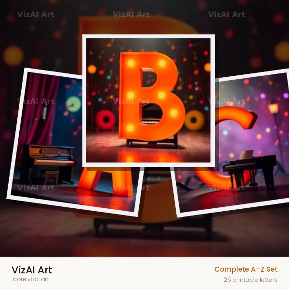 Neon Piano Stage alphabet — choose an individual printable letter