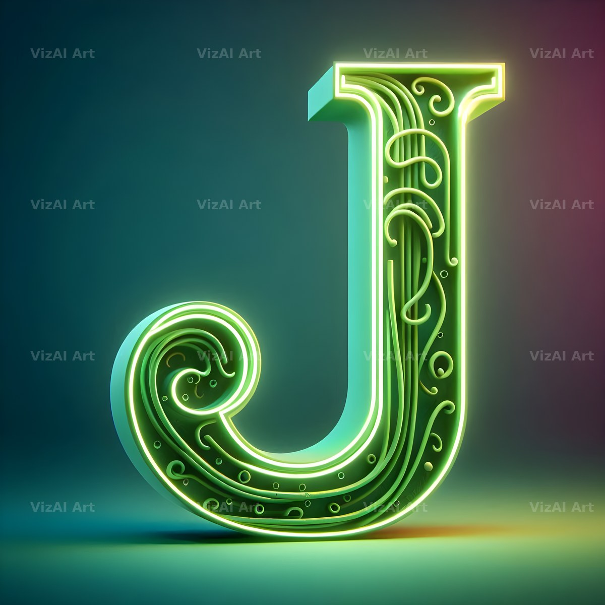 Neon alphabet letter J