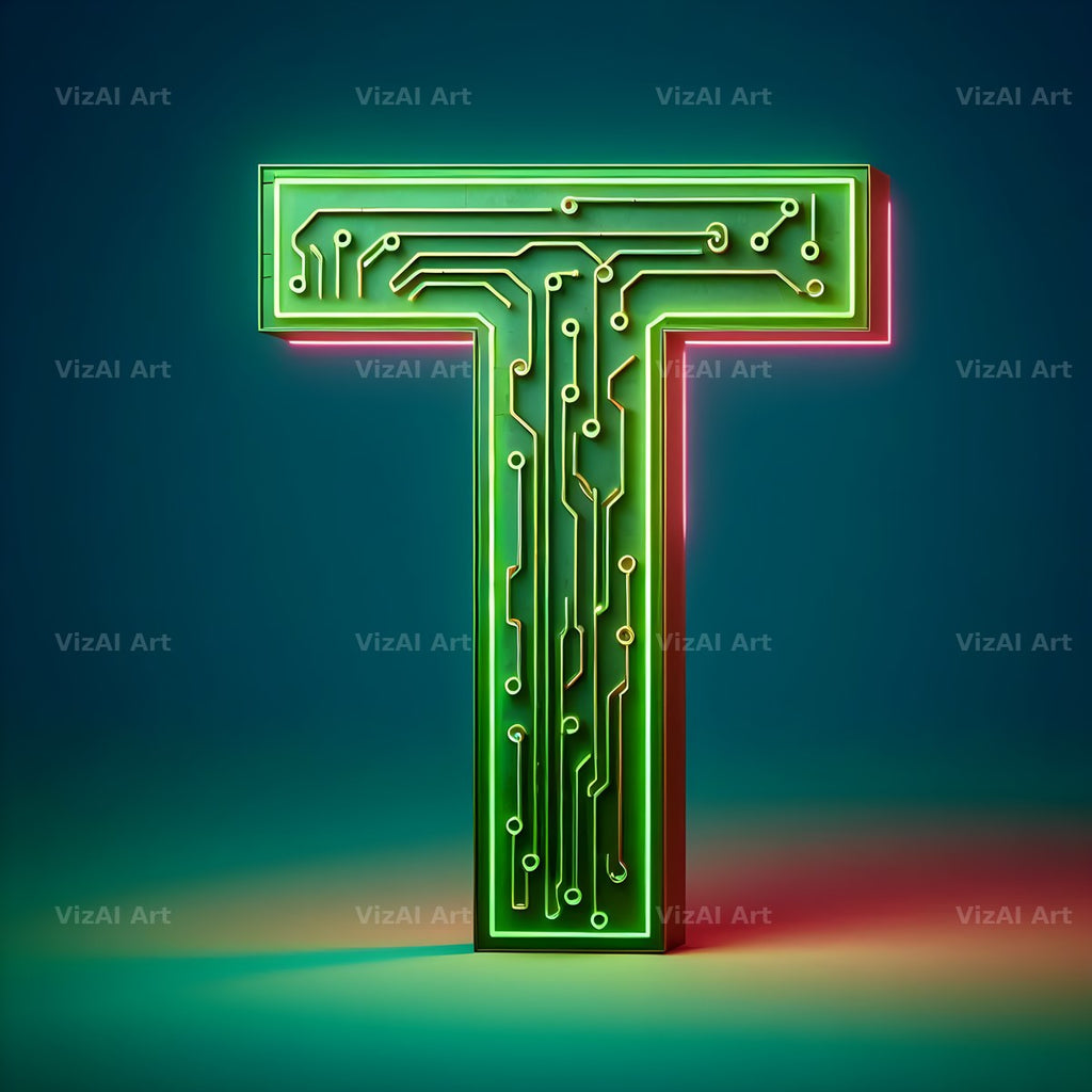 Neon alphabet letter T
