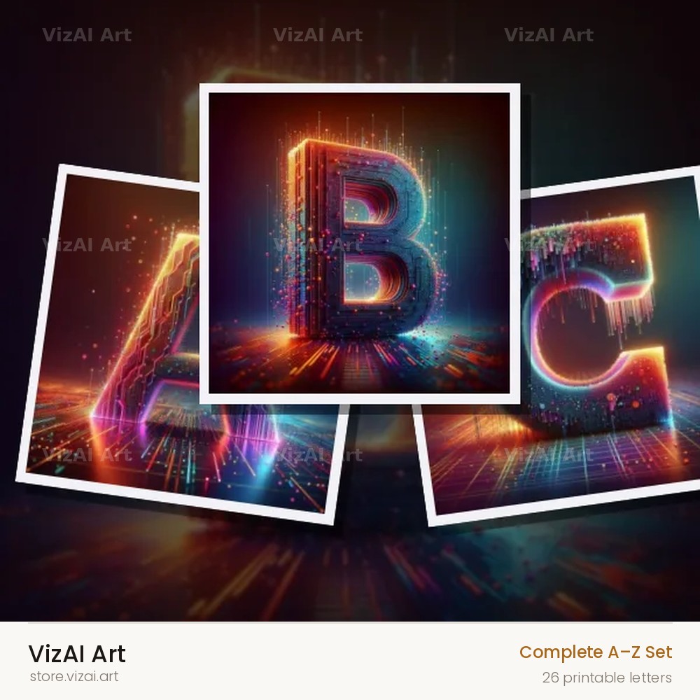 Neon Grid Pulse alphabet — choose an individual printable letter