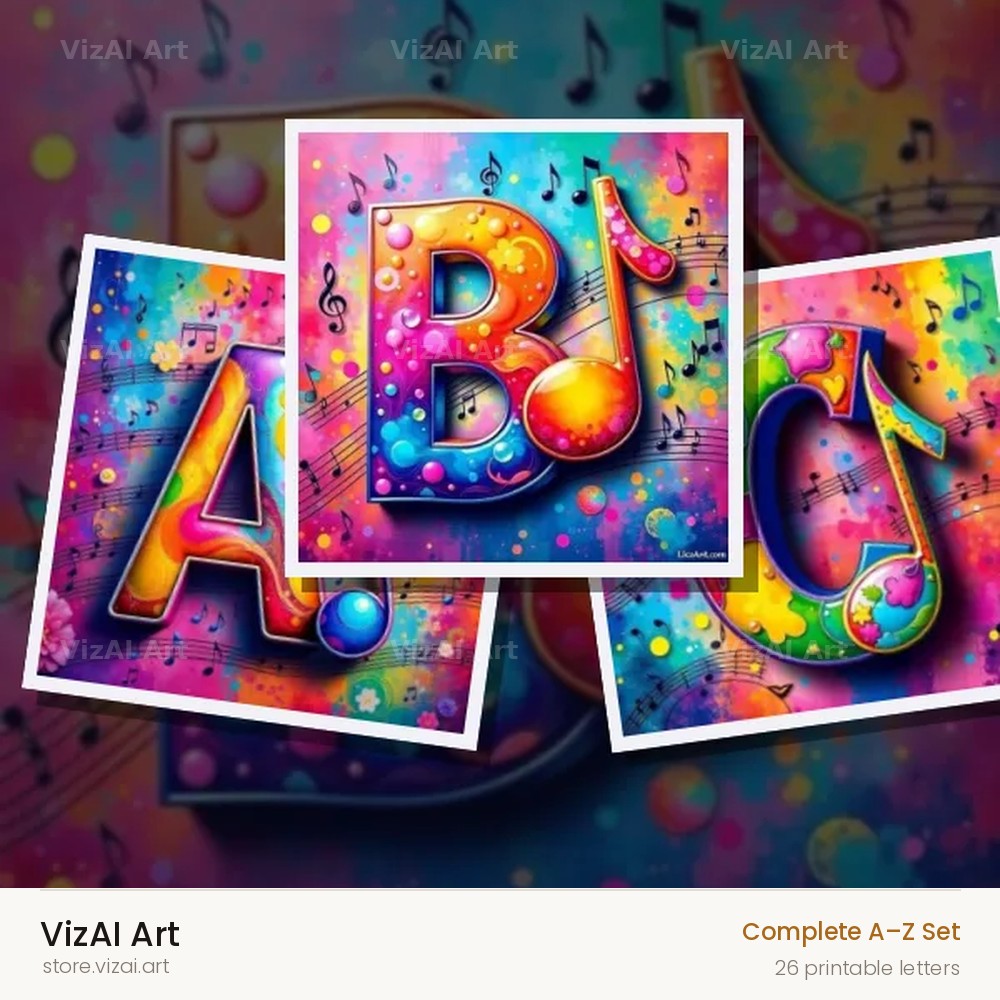 Confetti Music Note alphabet — choose an individual printable letter