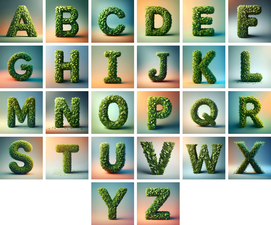 Green Leaf alphabet — all 26 letters
