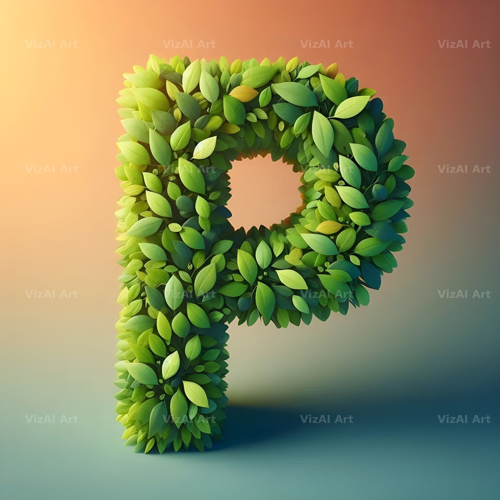 Green Leaf alphabet letter P